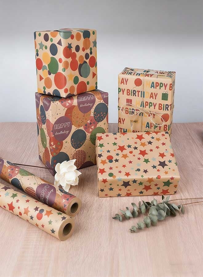 RAWAID Birthday Wrapping Paper,Gift Wrapping Paper Roll,Kraft Wrapping Paper,Colorful Happy Birthday Pattern For Boys Girls, Perfect For Birthday Party, Baby Shower(17 inch X 120 inch Per roll) - Image 4